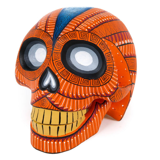 Day of The Dead Skull (Orange) - Oaxacan Alebrije Wood Carving - CEMCUI