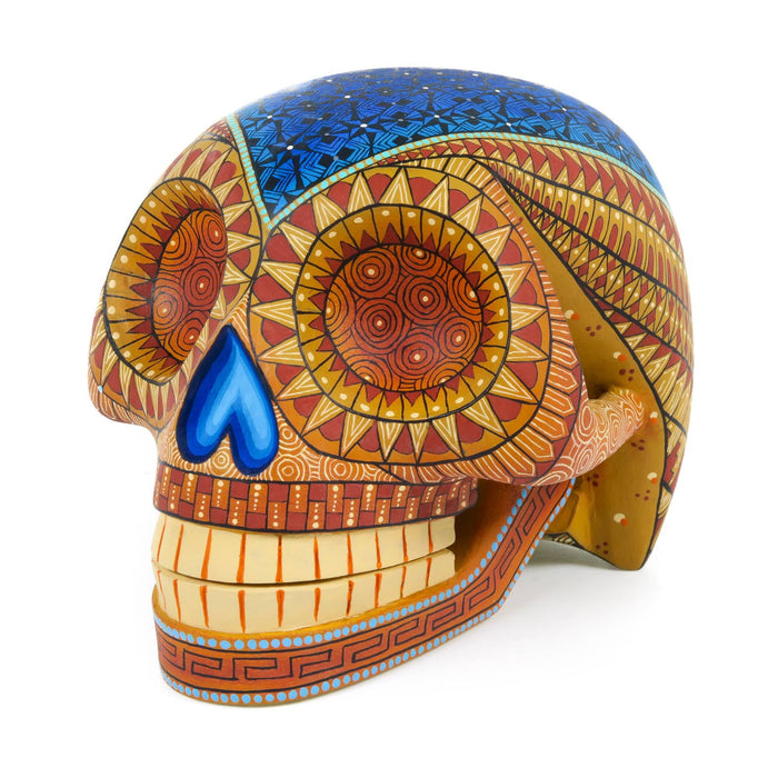 Day of The Dead Skull (Orange) - Oaxacan Alebrije Wood Carving - CEMCUI