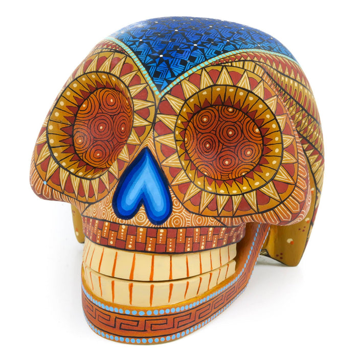 Day of The Dead Skull (Orange) - Oaxacan Alebrije Wood Carving - CEMCUI