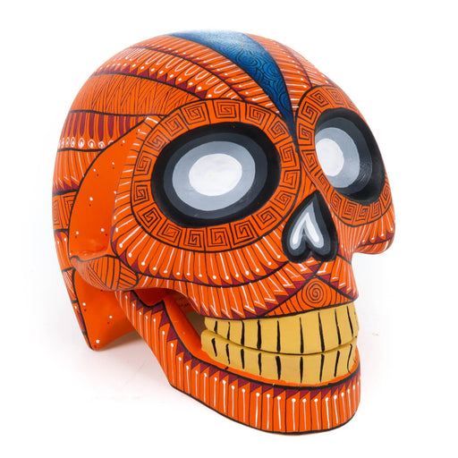 Day of The Dead Skull (Orange) - Oaxacan Alebrije Wood Carving - CEMCUI