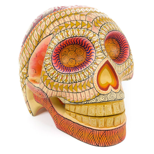 Day of The Dead Skull (White & Orange) - Oaxacan Alebrije Wood Carving - CEMCUI