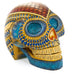 Day of The Dead Skull (Yellow & Blue) - Oaxacan Alebrije Wood Carving - CEMCUI