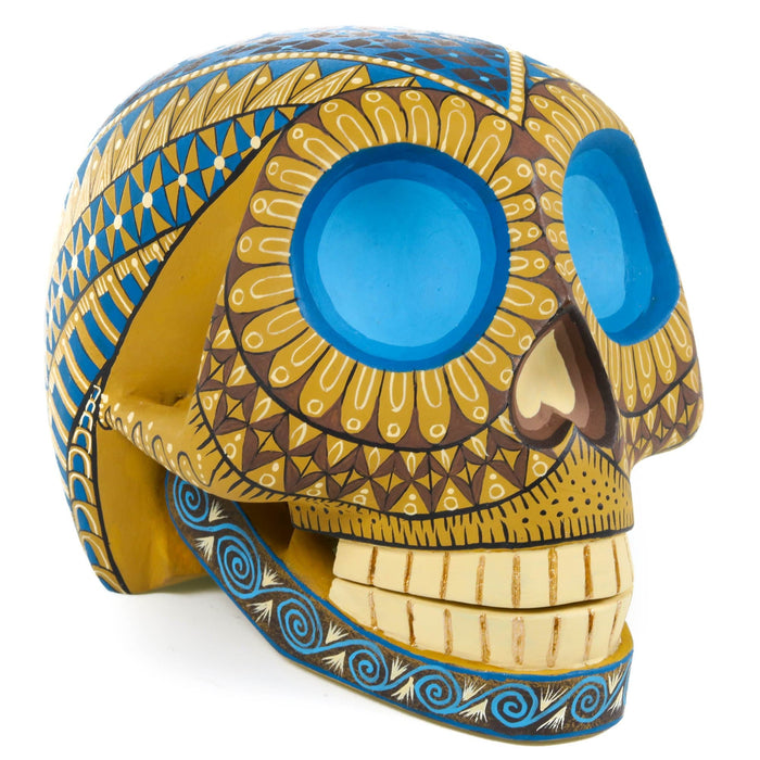 Day of The Dead Skull (Yellow) - Oaxacan Alebrije Wood Carving - CEMCUI