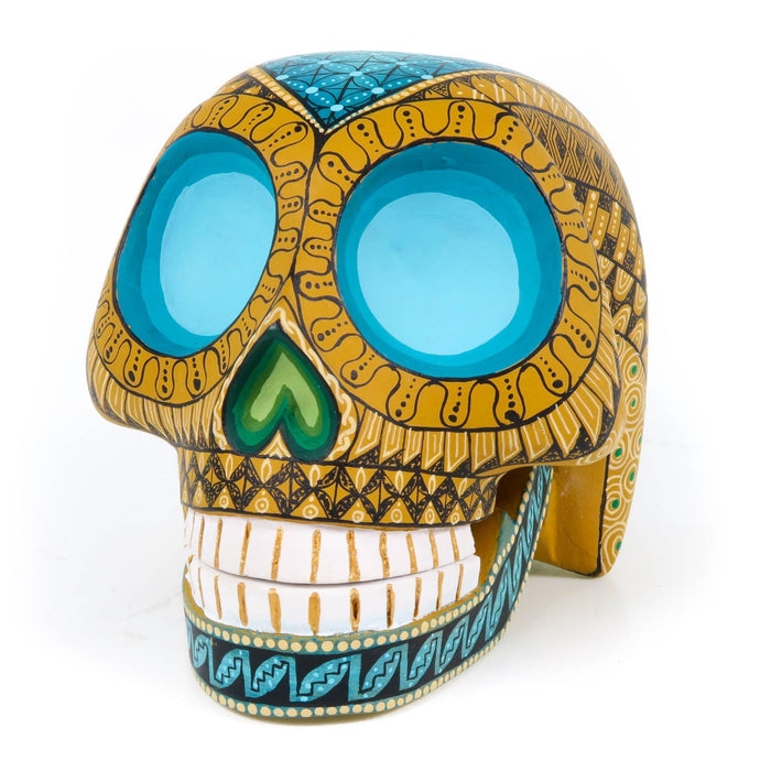 Day of The Dead Skull (Yellow) - Oaxacan Alebrije Wood Carving - CEMCUI