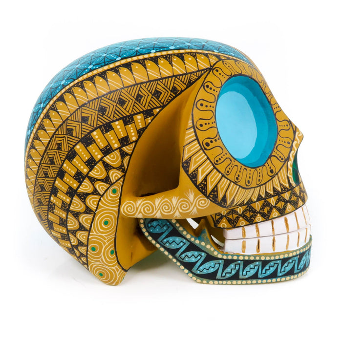 Day of The Dead Skull (Yellow) - Oaxacan Alebrije Wood Carving - CEMCUI