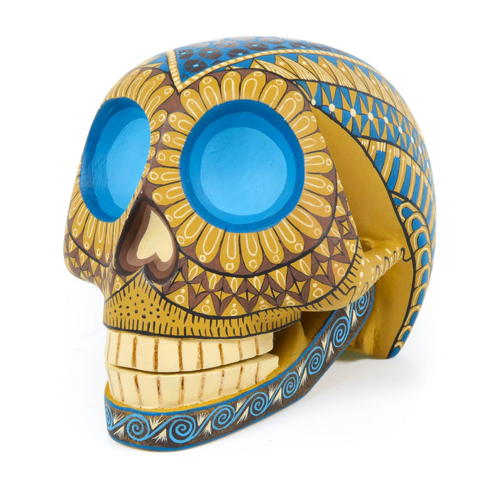 Day of The Dead Skull (Yellow) - Oaxacan Alebrije Wood Carving - CEMCUI