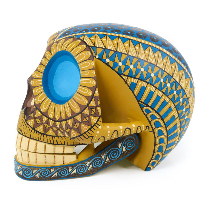 Day of The Dead Skull (Yellow) - Oaxacan Alebrije Wood Carving - CEMCUI