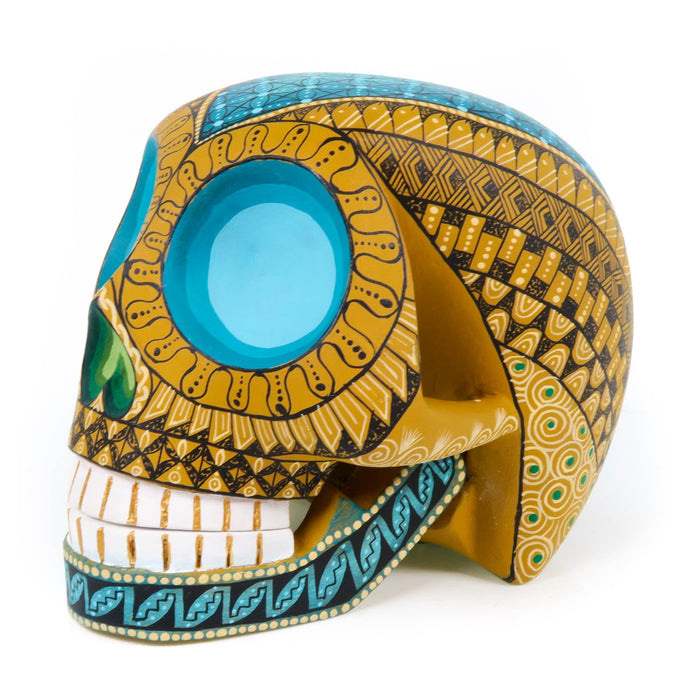 Day of The Dead Skull (Yellow) - Oaxacan Alebrije Wood Carving - CEMCUI