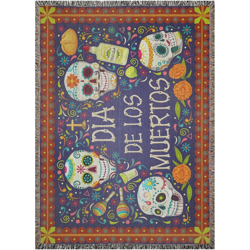 Dia de muertos Woven Blanket. Mexican tradition: Day of the dead with Sugar skulls art. - CEMCUI