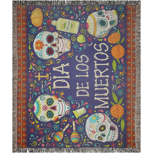 Dia de muertos Woven Blanket. Mexican tradition: Day of the dead with Sugar skulls art. - CEMCUI