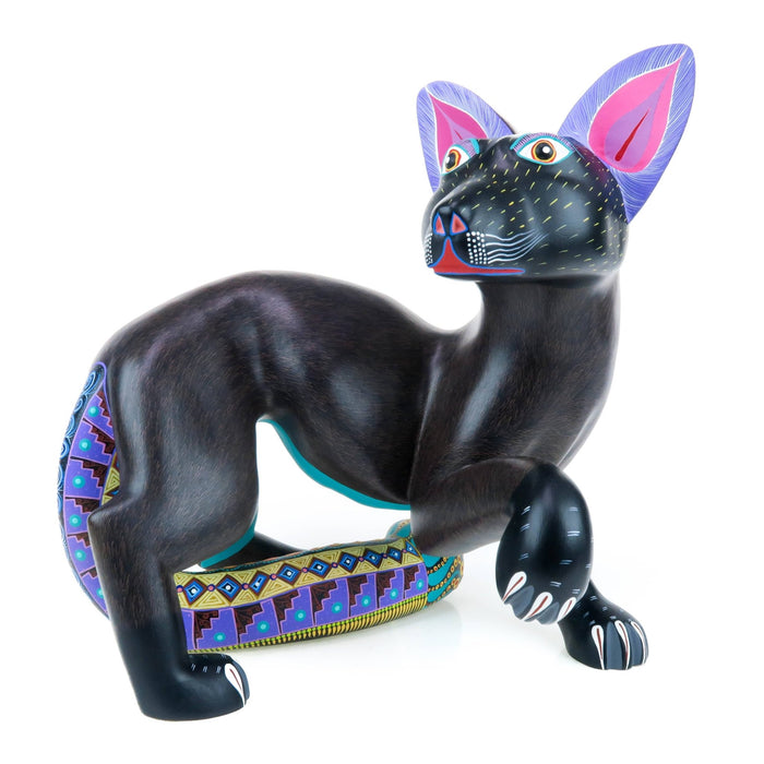 Elegant Zapotec Jaguar - Oaxacan Alebrije Wood Carving - CEMCUI