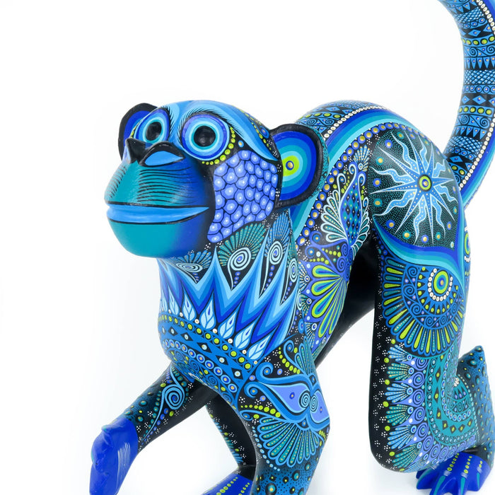 Exceptional Monkey (Blue) - Oaxacan Alebrije Wood Carving - CEMCUI