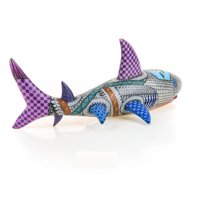 Exquisite Silver Shark - Oaxacan Alebrije Wood Carving - CEMCUI