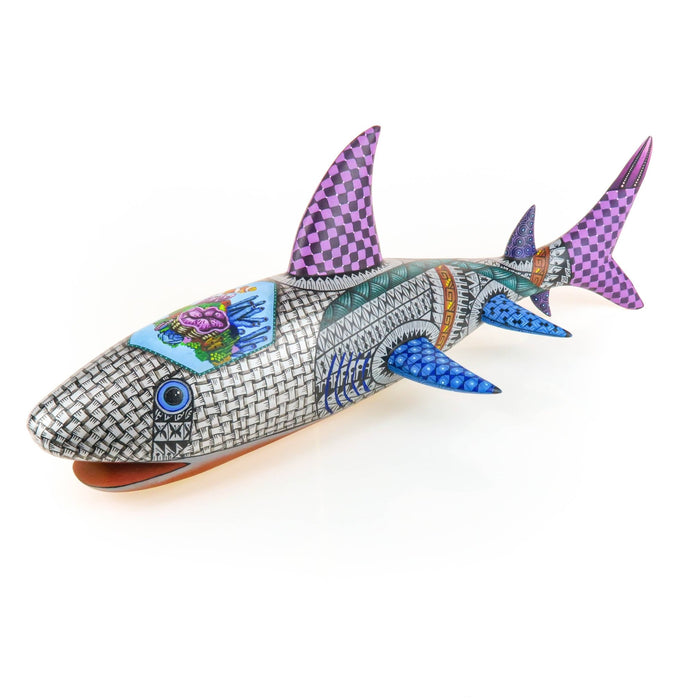 Exquisite Silver Shark - Oaxacan Alebrije Wood Carving - CEMCUI