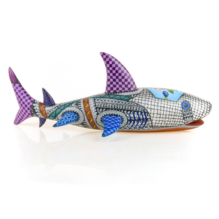 Exquisite Silver Shark - Oaxacan Alebrije Wood Carving - CEMCUI