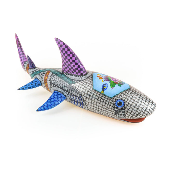 Exquisite Silver Shark - Oaxacan Alebrije Wood Carving - CEMCUI