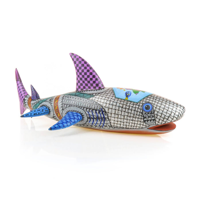 Exquisite Silver Shark - Oaxacan Alebrije Wood Carving - CEMCUI