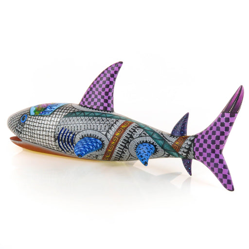 Exquisite Silver Shark - Oaxacan Alebrije Wood Carving - CEMCUI