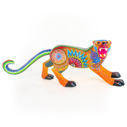 Fierce Orange Jaguar - Oaxacan Alebrije Wood Carving - CEMCUI