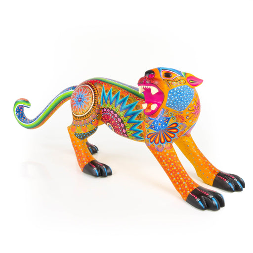 Fierce Orange Jaguar - Oaxacan Alebrije Wood Carving - CEMCUI