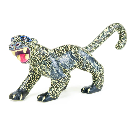 Floral Jaguar - Oaxacan Alebrije Wood Carving - CEMCUI