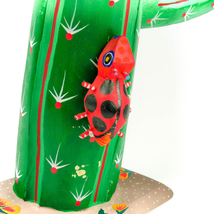 Flowering Cactus With Hummingbirds - Oaxacan Alebrije Wood Carving - CEMCUI