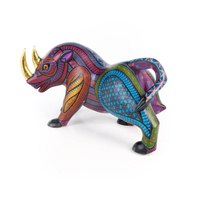 Gold Leaf Rhinoceros - Oaxacan Alebrije Wood Carving - CEMCUI