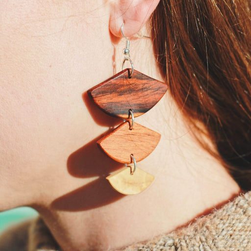 Golden Wood Geometric Earrings - CEMCUI