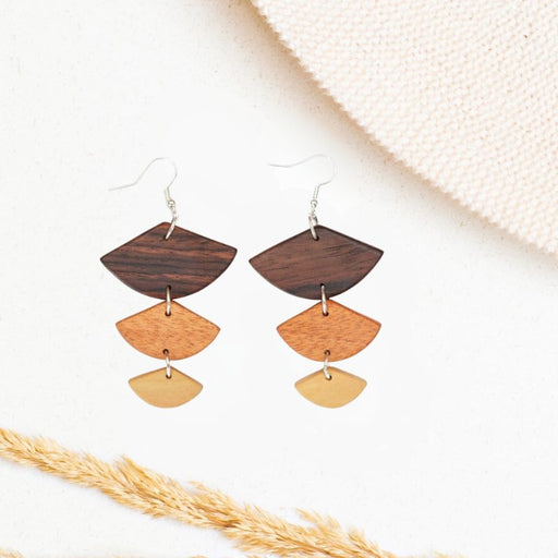 Golden Wood Geometric Earrings - CEMCUI