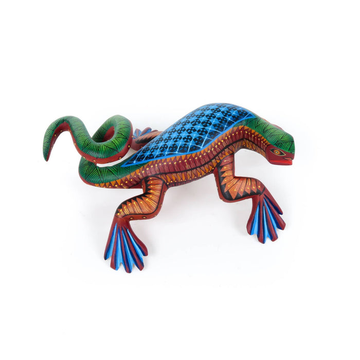 Green & Blue Iguana - Oaxacan Alebrije Wood Carving - CEMCUI