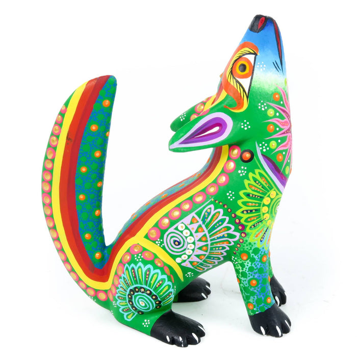 Howling Coyote (Green) - Oaxacan Alebrije Wood Carving - CEMCUI