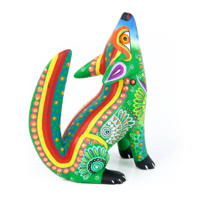 Howling Coyote (Green) - Oaxacan Alebrije Wood Carving - CEMCUI