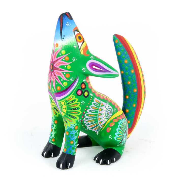 Howling Coyote (Green) - Oaxacan Alebrije Wood Carving - CEMCUI