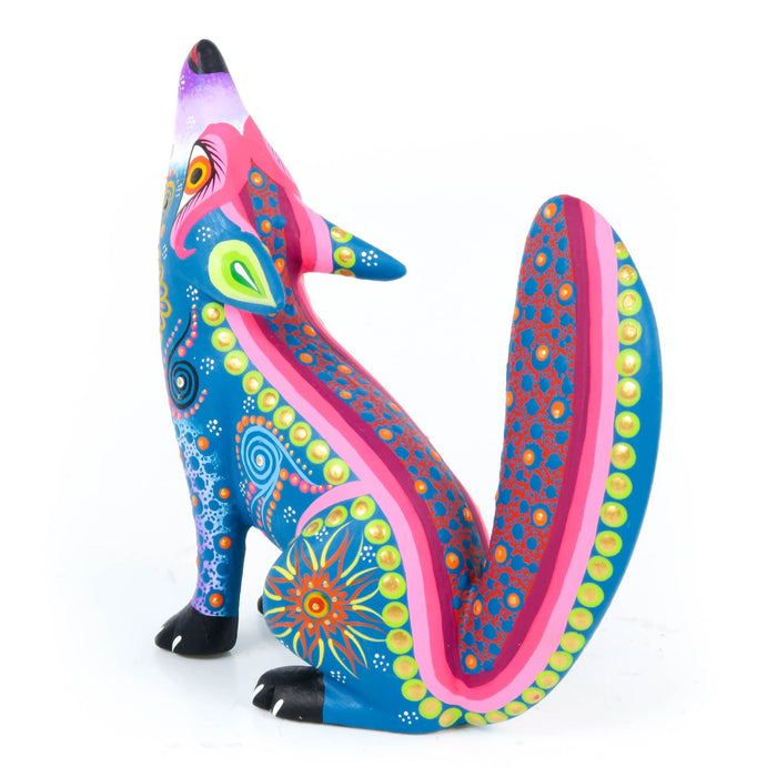 Howling Coyote (Light Blue) - Oaxacan Alebrije Wood Carving - CEMCUI