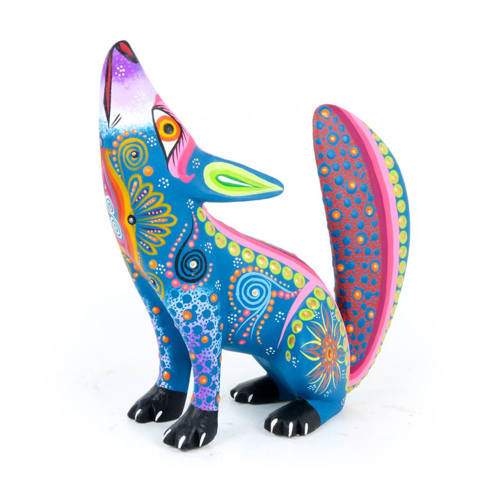 Howling Coyote (Light Blue) - Oaxacan Alebrije Wood Carving - CEMCUI