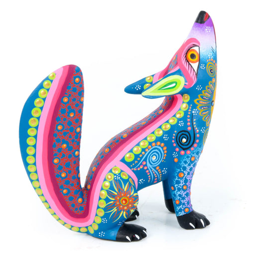 Howling Coyote (Light Blue) - Oaxacan Alebrije Wood Carving - CEMCUI