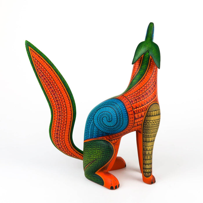 Howling Coyote - Oaxacan Alebrije Wood Carving Sculpture - Nestor Melchor - CEMCUI