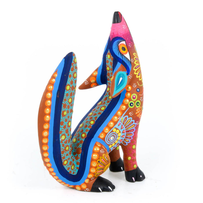 Howling Coyote (Orange) - Oaxacan Alebrije Wood Carving - CEMCUI