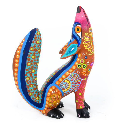 Howling Coyote (Orange) - Oaxacan Alebrije Wood Carving - CEMCUI