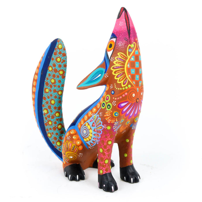 Howling Coyote (Orange) - Oaxacan Alebrije Wood Carving - CEMCUI