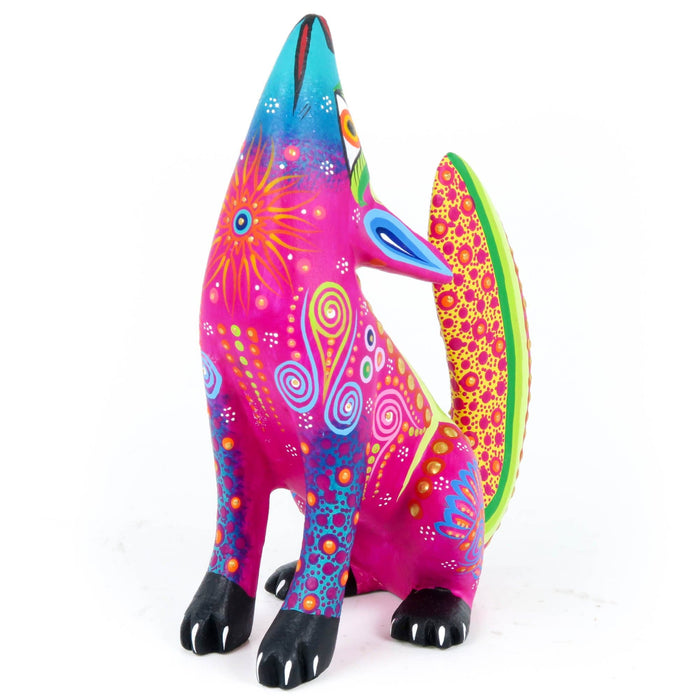 Howling Coyote (Purple) - Oaxacan Alebrije Wood Carving - CEMCUI