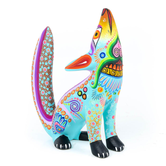 Howling Coyote (Turquoise) - Oaxacan Alebrije Wood Carving - CEMCUI