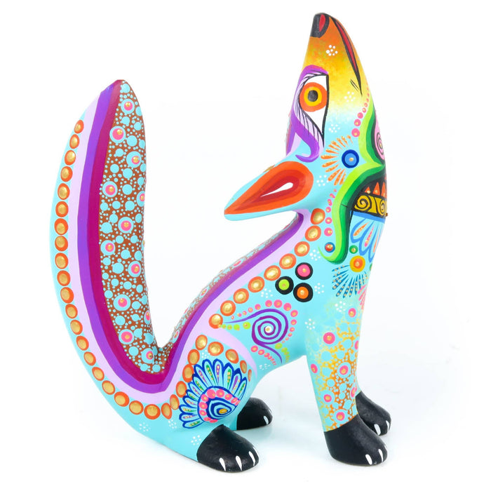 Howling Coyote (Turquoise) - Oaxacan Alebrije Wood Carving - CEMCUI