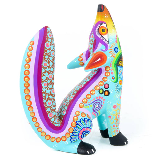 Howling Coyote (Turquoise) - Oaxacan Alebrije Wood Carving - CEMCUI