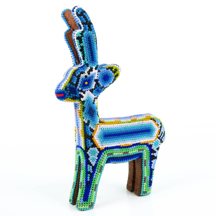 Huichol Beaded Deer Wixarika Wood Carving Art - CEMCUI