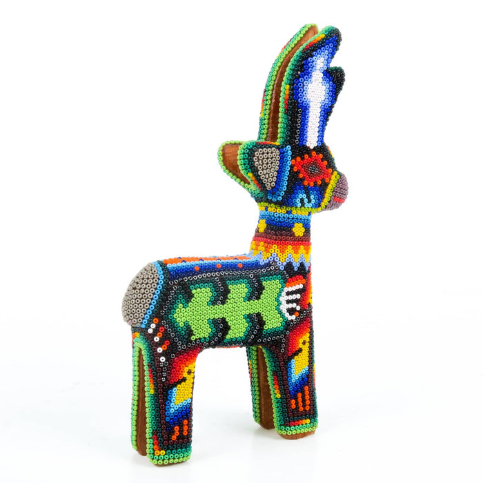 Huichol Beaded Deer Wixarika Wood Carving Art - CEMCUI