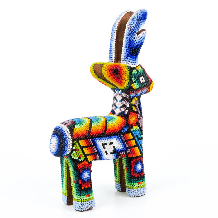 Huichol Beaded Deer Wixarika Wood Carving Art - CEMCUI