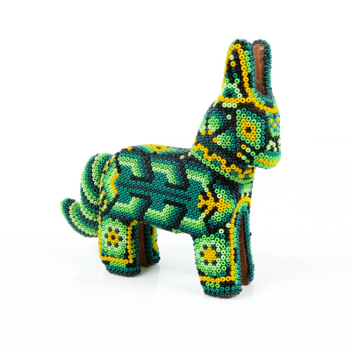 Huichol Beaded Donkey Wixarika Wood Carving Art - CEMCUI