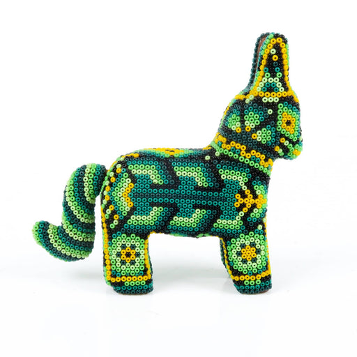 Huichol Beaded Donkey Wixarika Wood Carving Art - CEMCUI