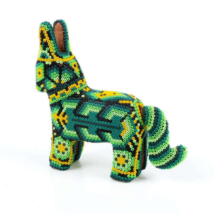 Huichol Beaded Donkey Wixarika Wood Carving Art - CEMCUI